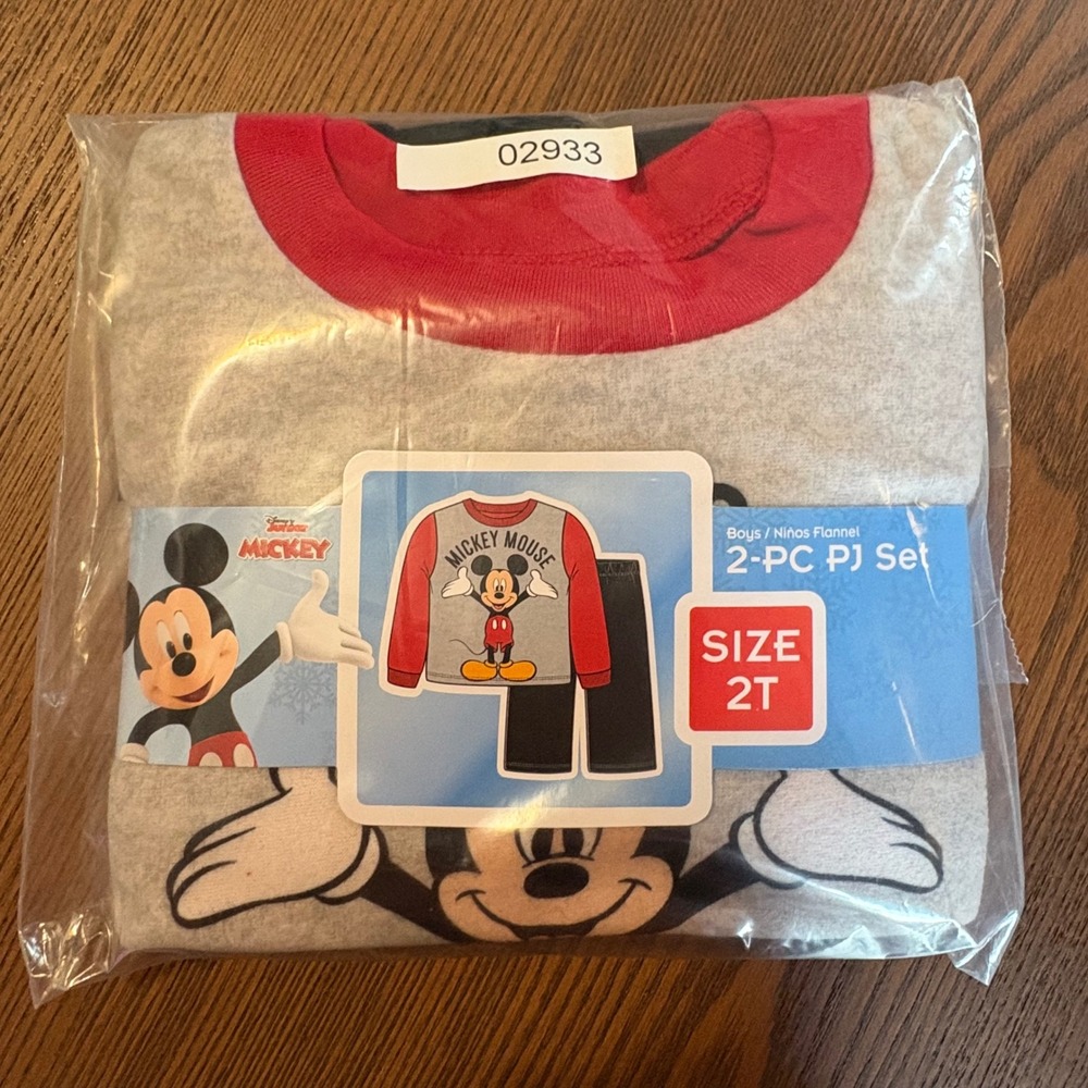 Disney‎ Mickey Mouse Pajama Set Boys 2T Red Gray NEW 2-Piece Flannel Sleepwear - Picture 5 of 8